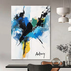 Blue and Black Abstract Flower - Dynamic Botanical Abstract Art GAB0473