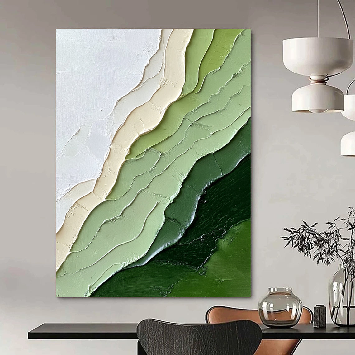 Green Layered Art Textured Landscape Abstract Painting GAB0258