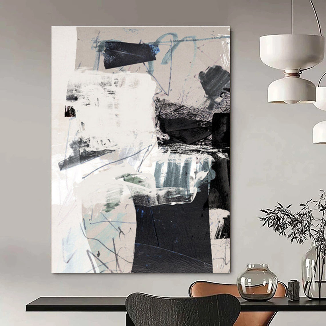 Mixed Media Black - White Abstract Painting for Industrial - Chic Lofts HENG194