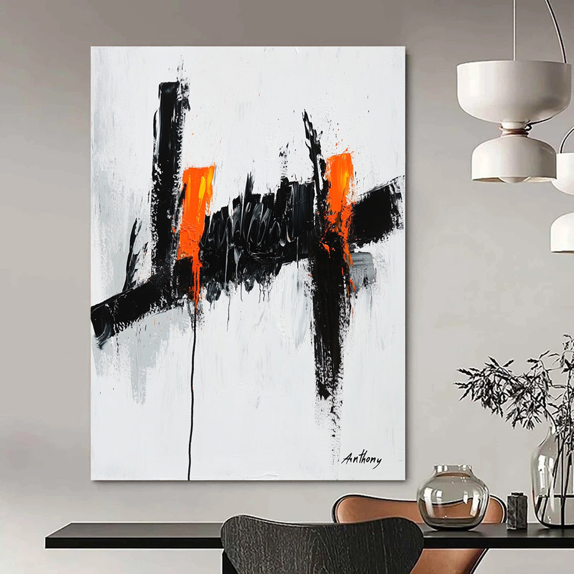 Black and Orange Abstract Painting for Modern Art Galleries GAB0812