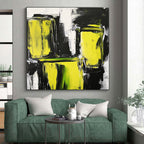 Vibrant Yellow Black Abstract Painting with Energetic Contrast WINK593