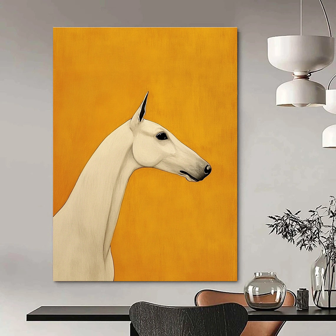White Horse on Orange Stylized Equine Abstract Painting GAB0237