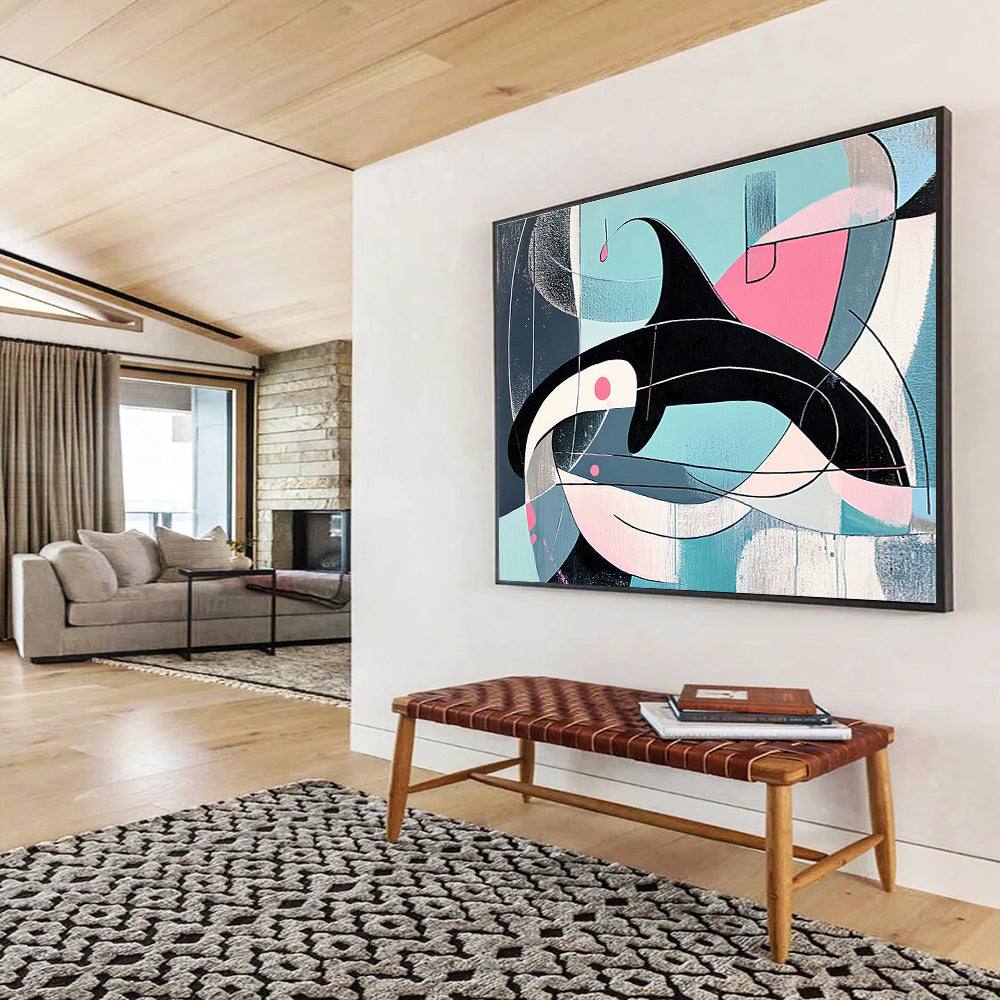 Geometric Orca with Pastel Shapes Abstract Painting ABS343