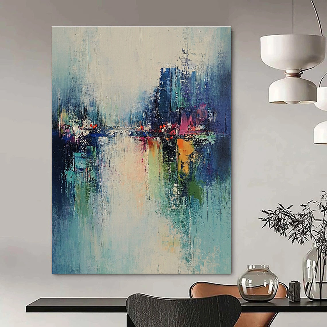 River Cityscape Abstract Painting for Modern - Styled Lofts GAB1044