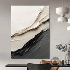 Beige and Black Textured Ridges Industrial Abstract Painting for Loft Spaces GAB1517