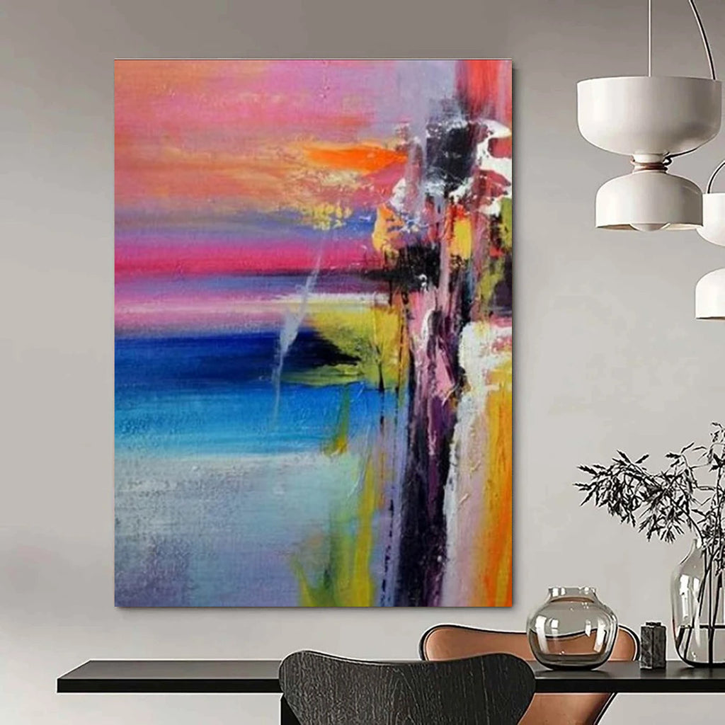 Colorful Sunset Abstract Painting for Coastal Home Living Rooms HENG419