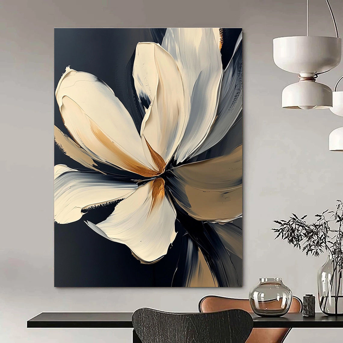 Textured Flower with Gold Abstract Painting for Elegant Decor GAB0714