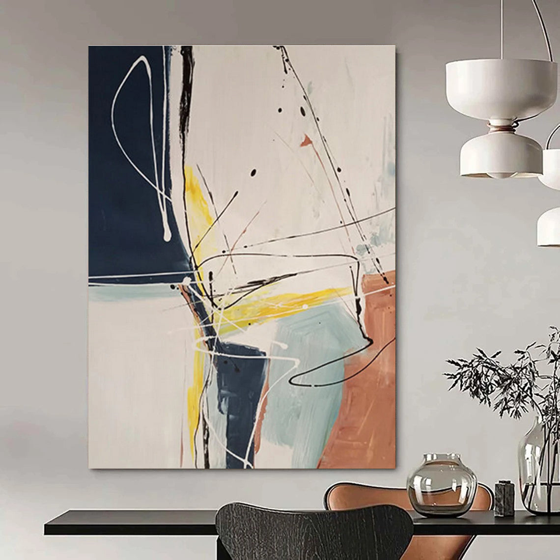 Energetic Line and Color Abstract Painting for Advertising Agency Meeting Rooms HENG037