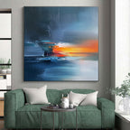 Blue Orange Gray Abstract Painting with Dramatic Sunset Vibes WINK472