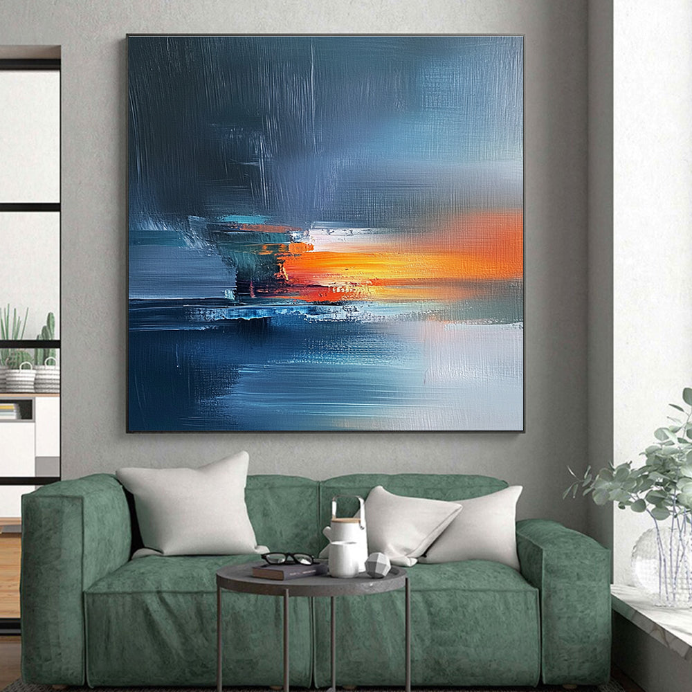 Blue Orange Gray Abstract Painting with Dramatic Sunset Vibes WINK472