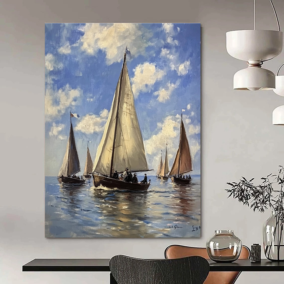 Sailing Boats on the Sea Classic Maritime Abstract Painting GAB0284