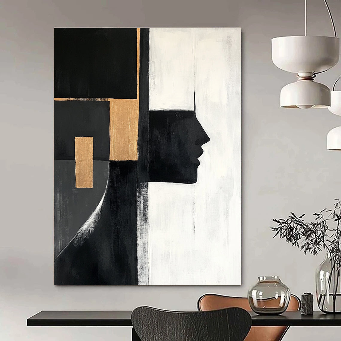 Geometric Face - Inspired Abstract Painting for Modern Art Galleries GAB0884