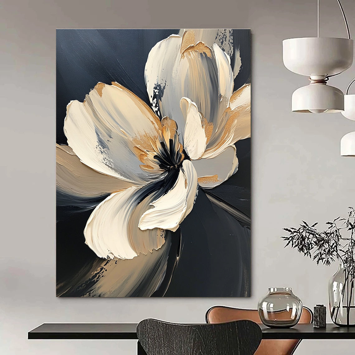 Textured Flower Abstract Painting with Gold Details GAB0707