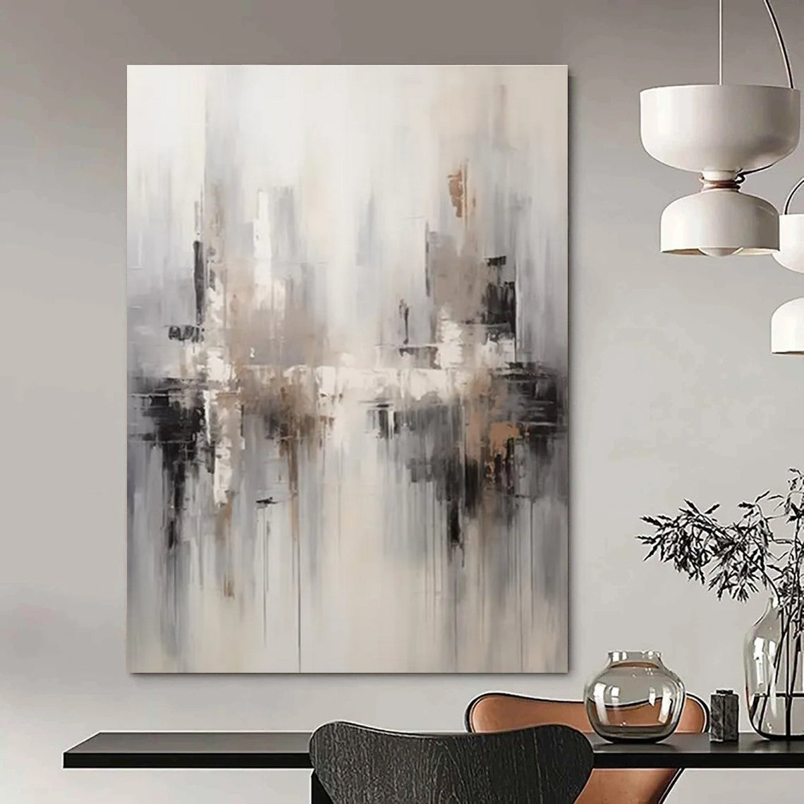 Gray - Toned Cityscape Abstract Painting for Urban - Inspired Offices HENG122