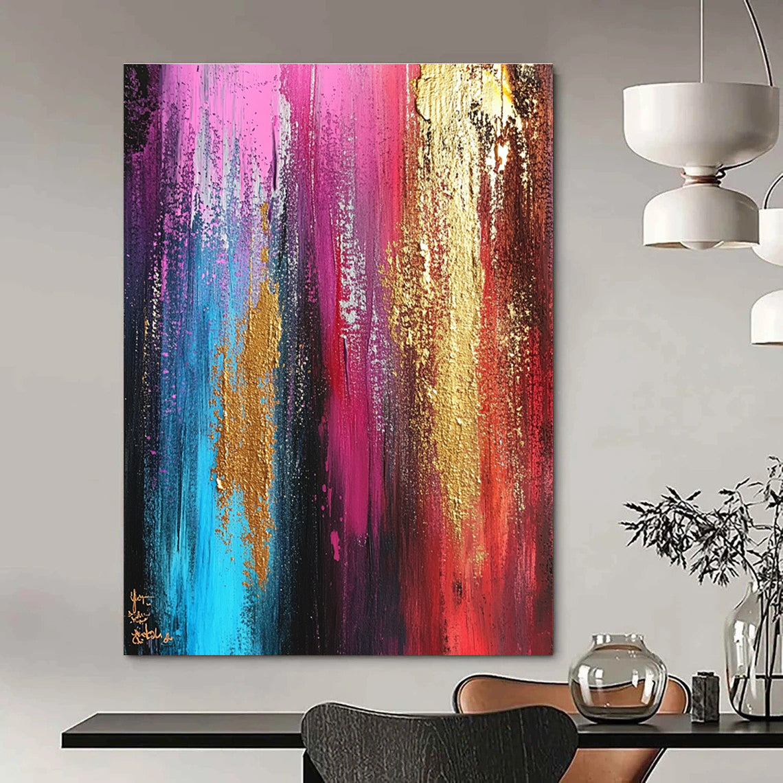 Pink and Gold Abstract Painting for Luxury - Styled Beauty Salons GAB0944