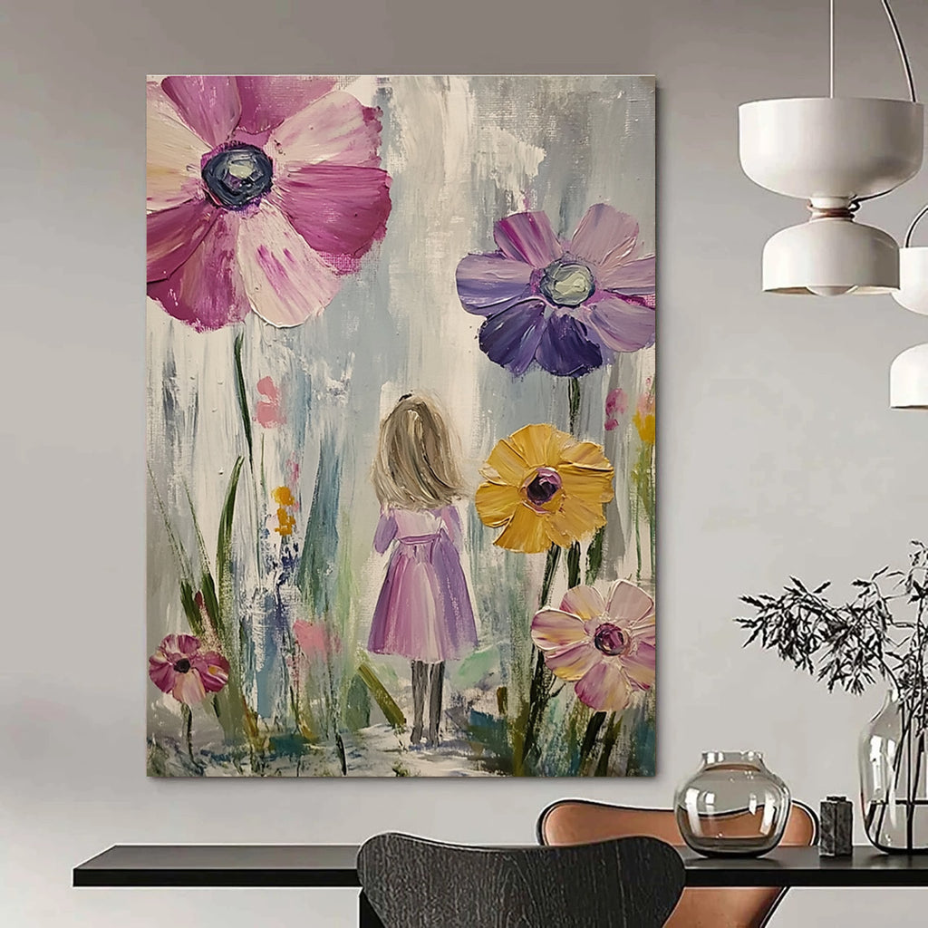 Girl in Flower Field Painting of Whimsical Nature GAB0132
