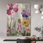 Girl in Flower Field Painting of Whimsical Nature GAB0132