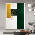 Gold Green Geometric Dots Abstract Painting of Playful Opulence GAB0144