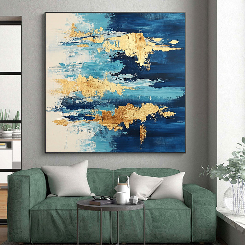 Blue - Gold Abstract Flow Painting with Fluid Luxury WINK373