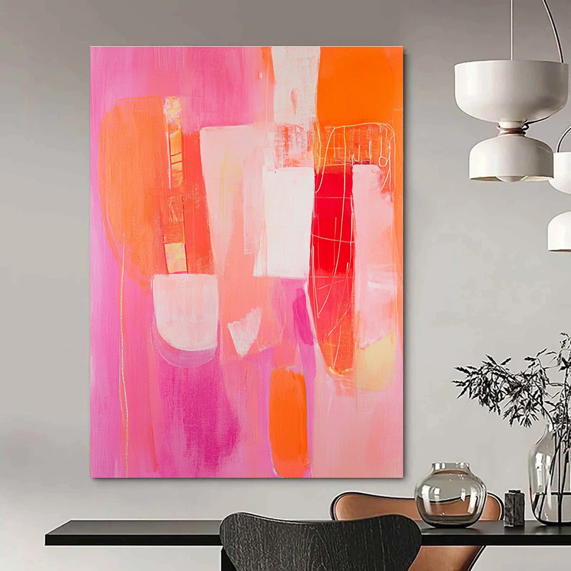 Pink and Orange Shapes Vibrant Abstract Painting GAB0316