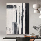 Black and White Textured Vertical Strokes Abstract Painting for Contemporary Entrances HENG367