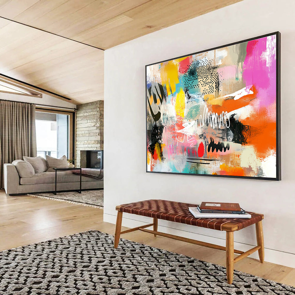 Colorful Abstract Collage: Playful Mix of Shapes and Colors Abstract Painting ABS168