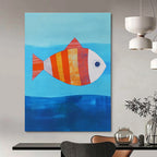 Striped Fish Abstract Painting of Whimsical Sea Life GAB0128