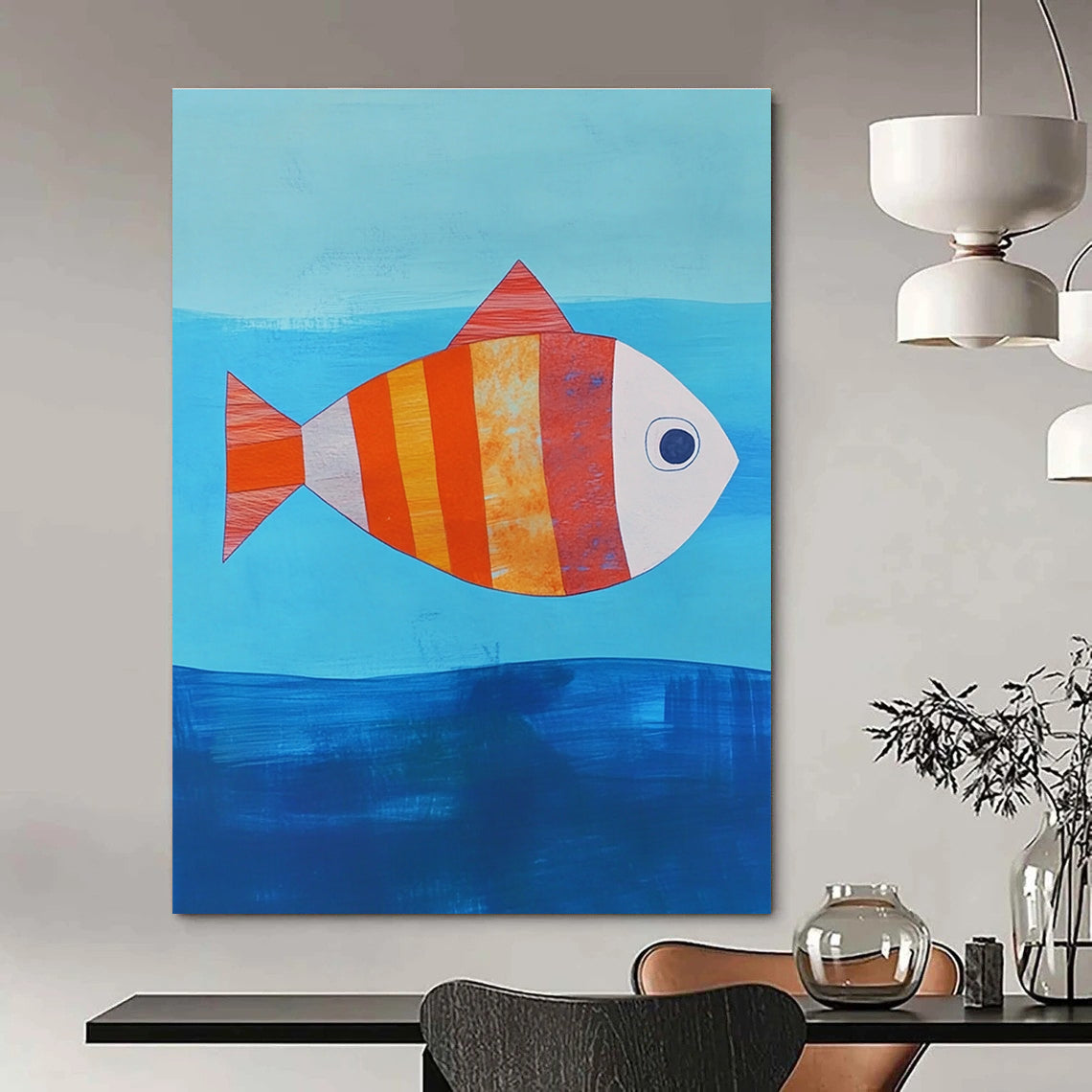 Striped Fish Abstract Painting of Whimsical Sea Life GAB0128