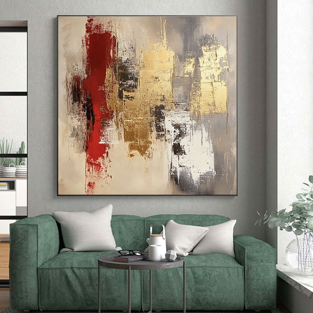 Gray Gold Red Abstract Painting with Opulent Contrasts WINK674