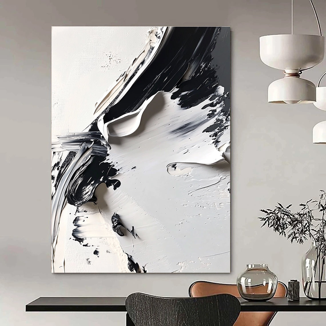 Black and White Textured Abstract Painting for Industrial - Chic Lofts GAB0994