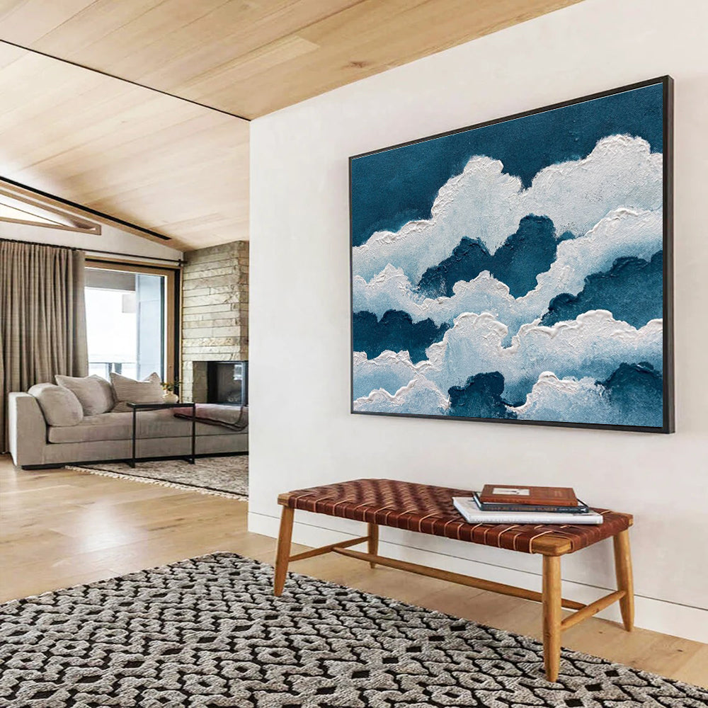 Textured Clouds Abstract Painting for Coastal Home Offices YHT364