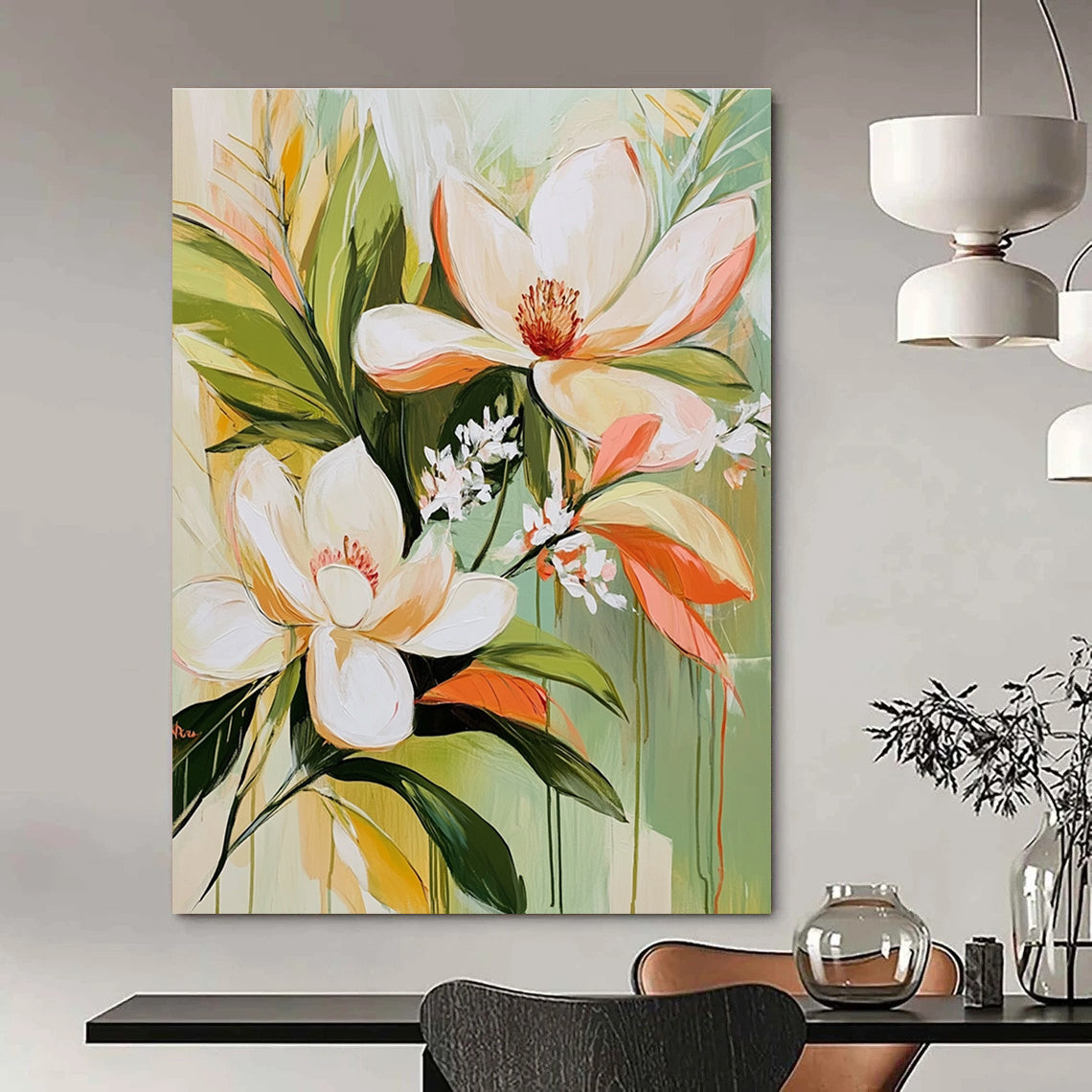Magnolia Flower Bouquet Elegant Floral Abstract Painting GAB0293
