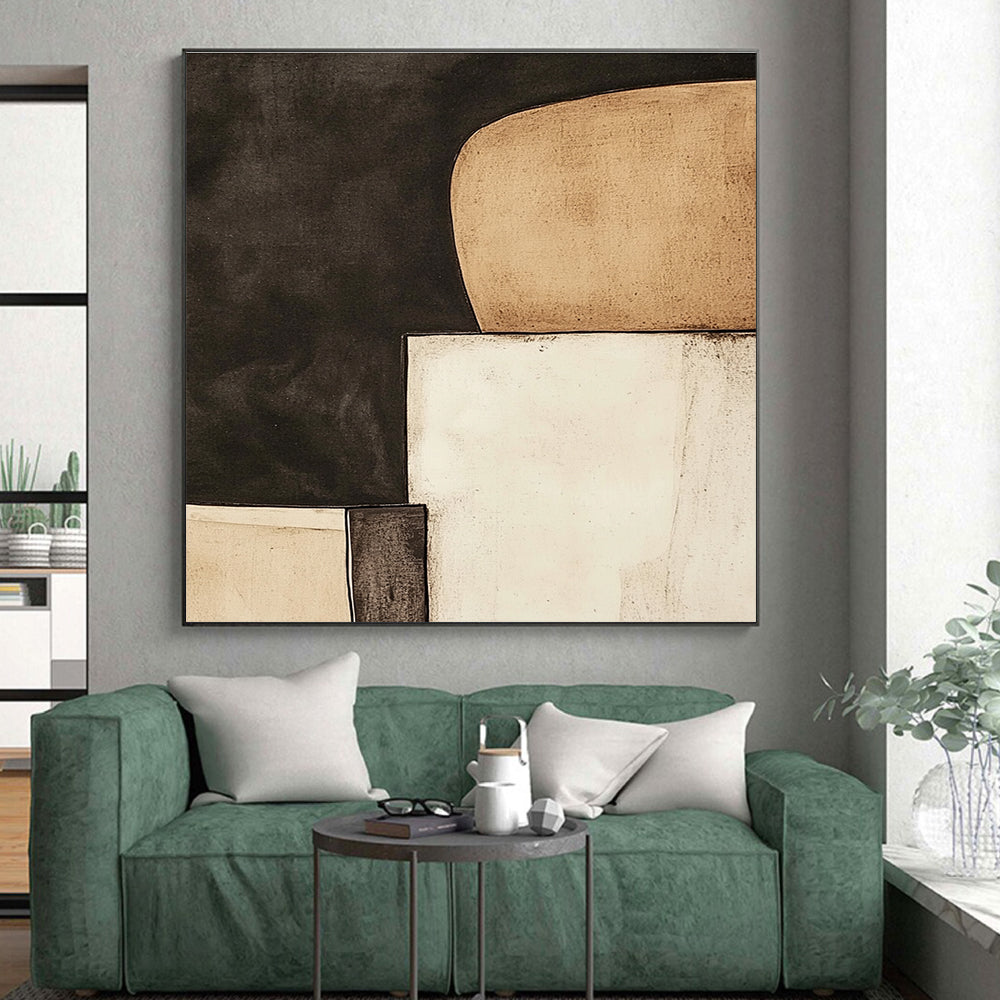Monochromatic Geometric Shapes Abstract Painting with Timeless Simplicity WINK057