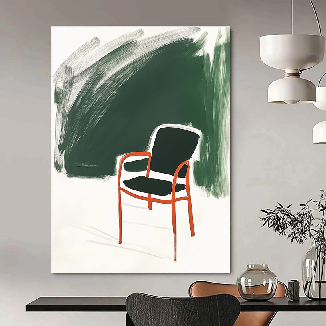 Chair with Bold Colors Abstract Painting for Vibrant Workspace Break Areas GAB1379