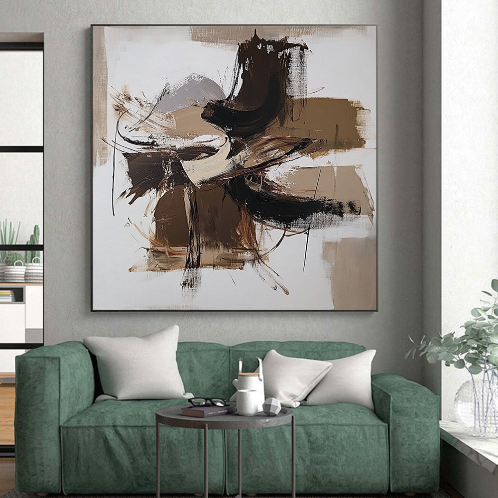 Brown Beige Abstract Forms Painting with Dynamic Composition WINK639
