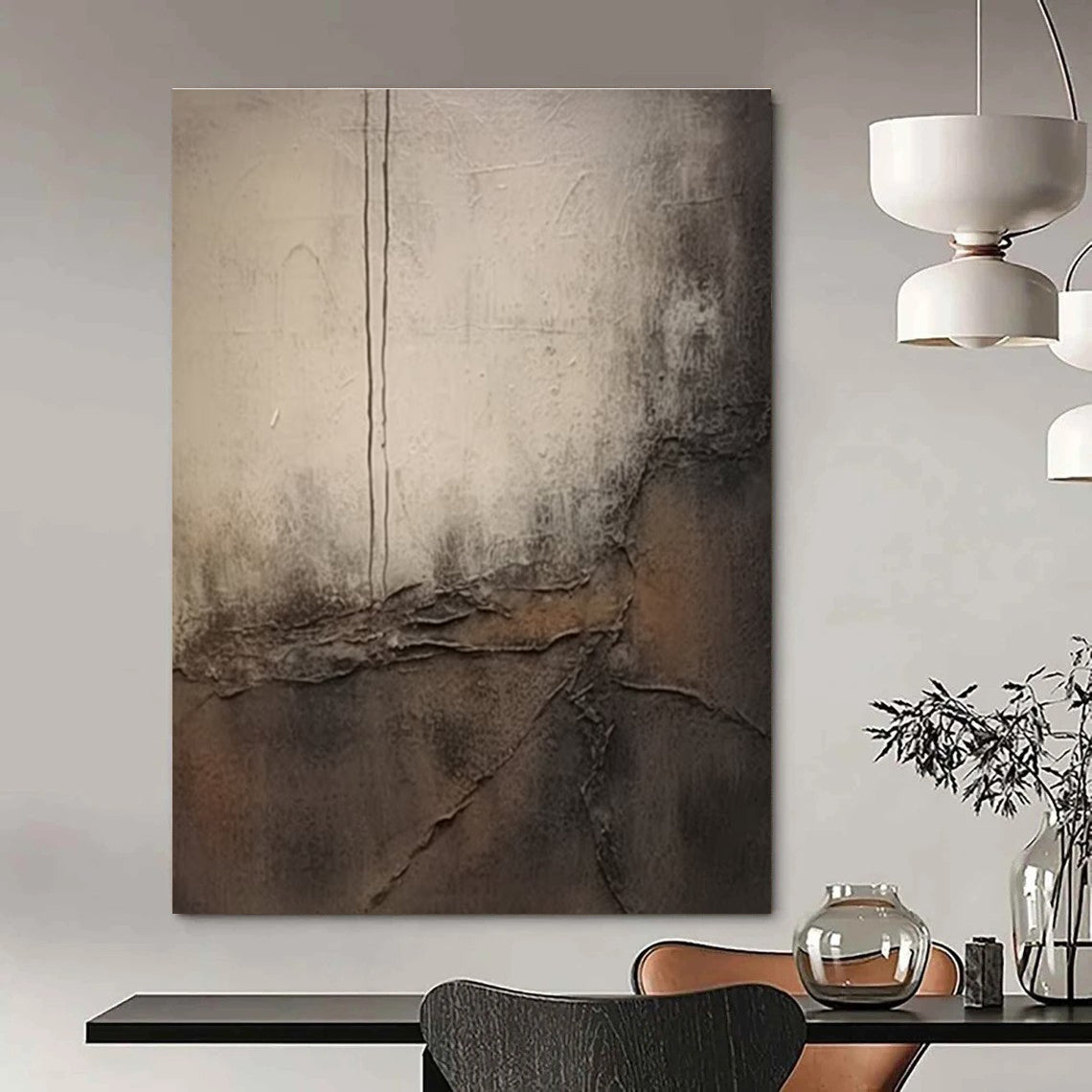 Textured Gray and Brown Industrial - Like Art Abstract Painting for Loft - Style Apartments HENG355