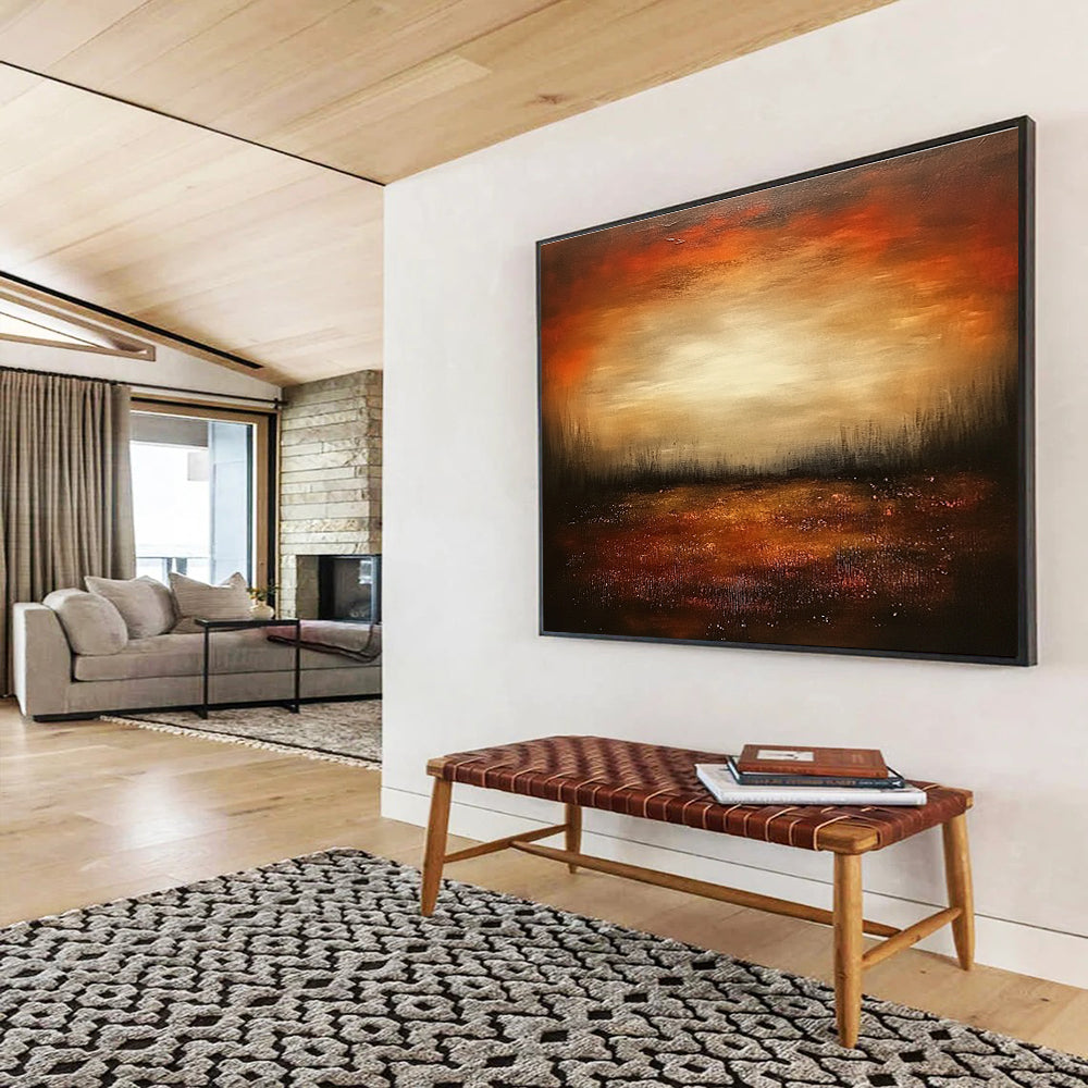 Dark Sunset Landscape Abstract Painting with Rich, Warm Tones ABS246