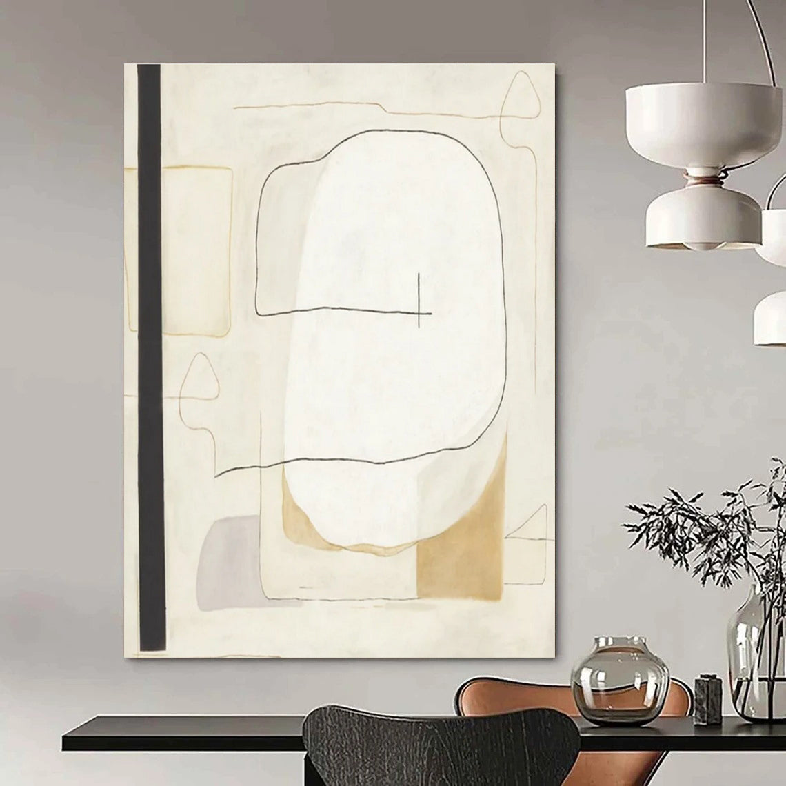 Minimalist Line Shapes Abstract Painting for Modern Office Waiting Rooms HENG025