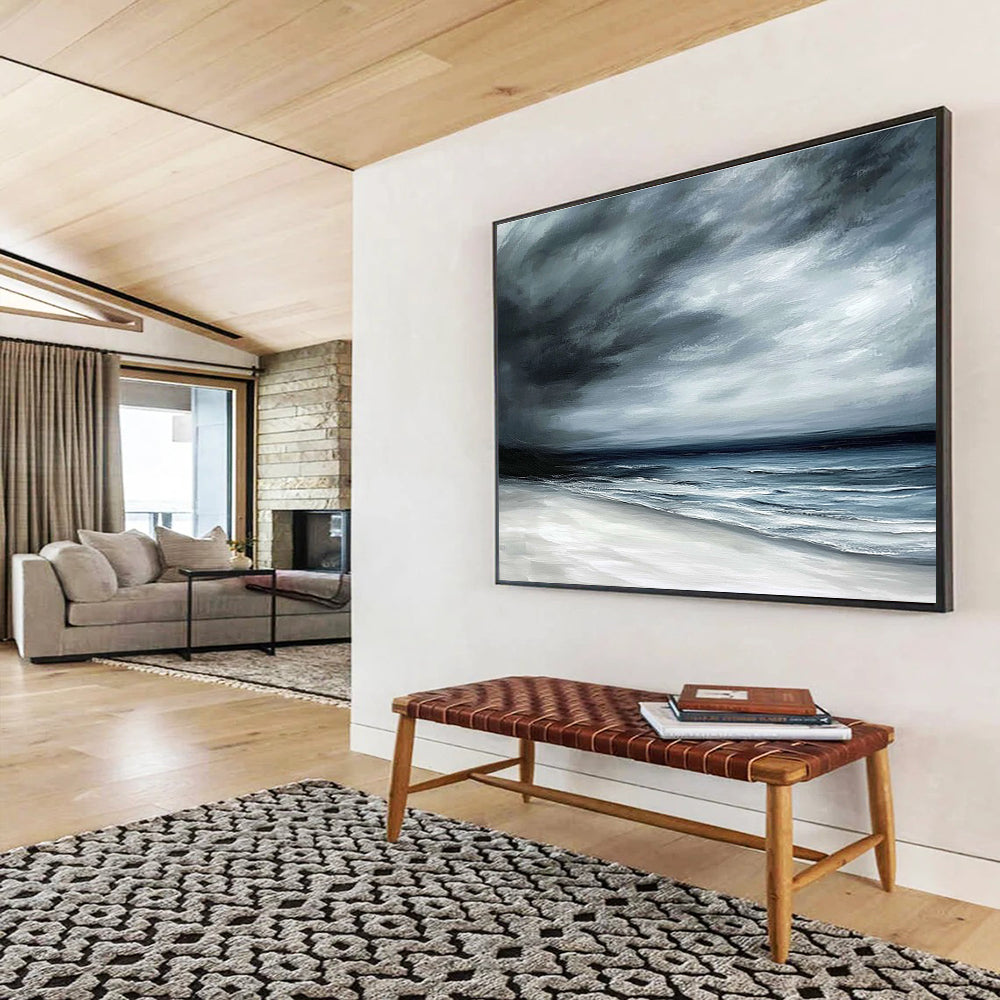 Stormy Coastal Landscape with Dark, Mood Tones Abstract Painting ABS339