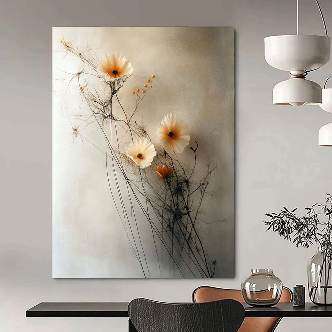Delicate Flower Arrangement Abstract Painting for Minimalist Bedroom Decor GAB1272