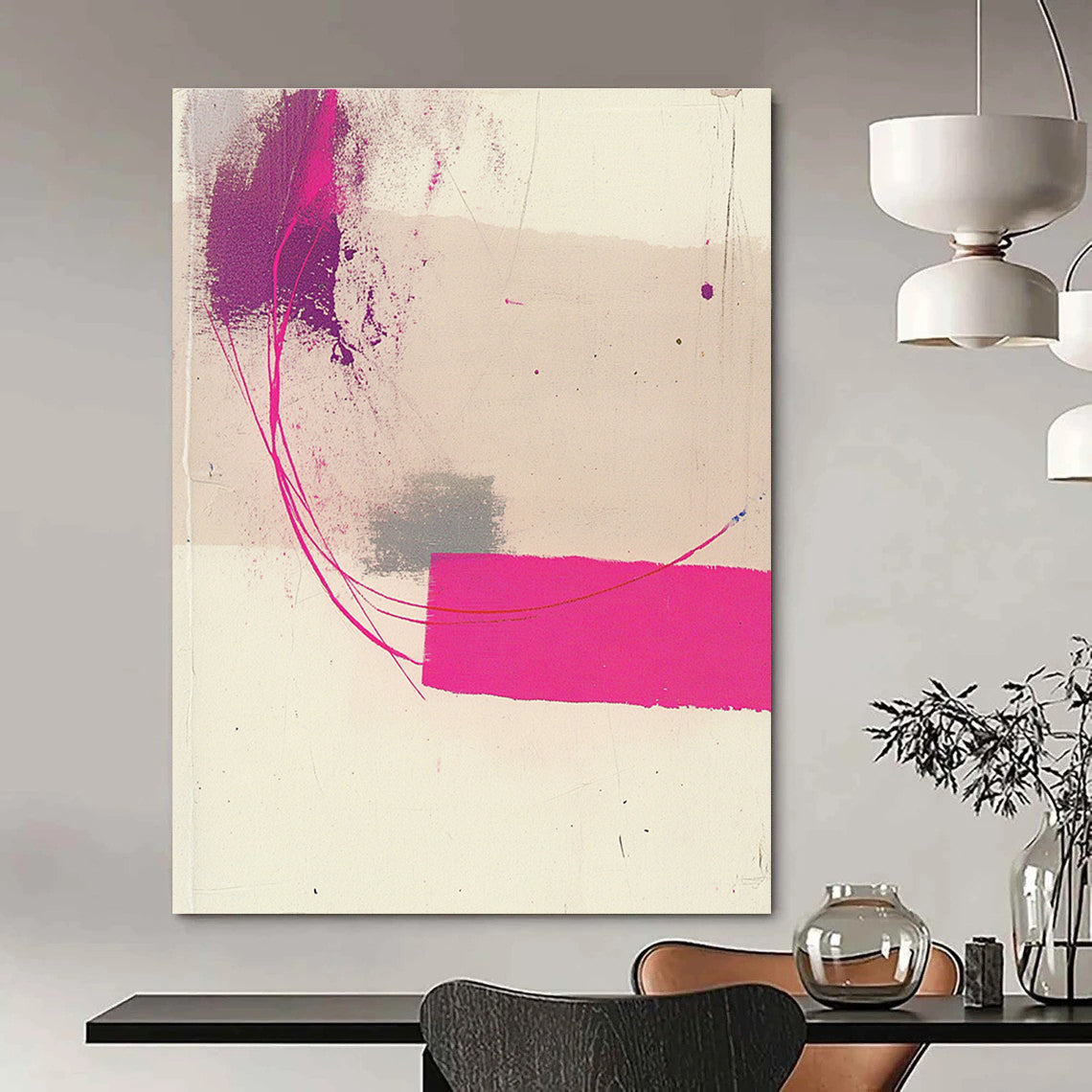 Pink and Purple Strokes Expressive Abstract Painting GAB0340