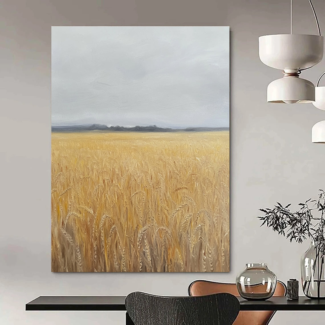 Golden Wheat Field Landscape Abstract Painting of Harvest Serenity GAB0170