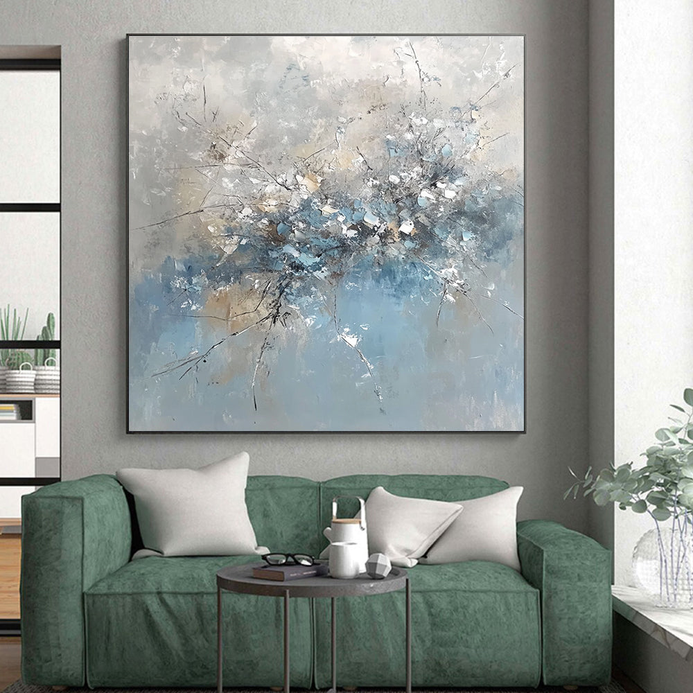 Blue Gray Floral Abstract Painting with Delicate Details WINK653