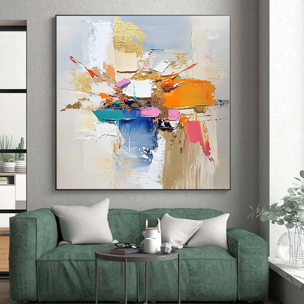 Colorful Block Gold Abstract Painting with Bold Creativity WINK469