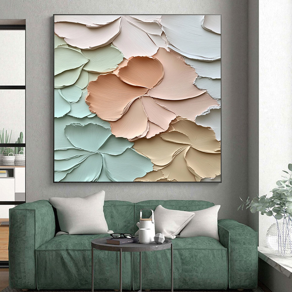 Textured Floral Relief Abstract Painting with Soft Pastel Tones WINK001