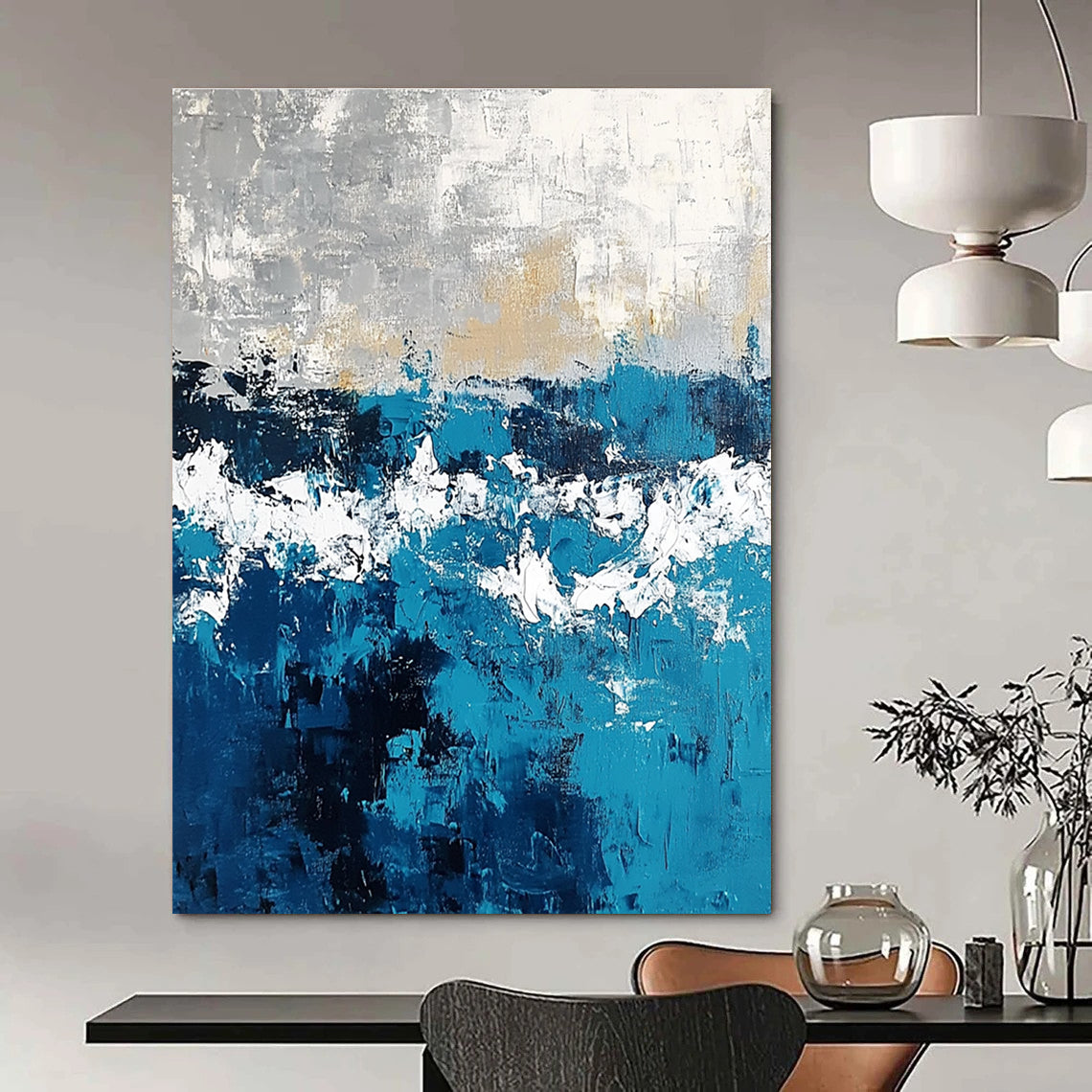 Blue and Gold Abstract Painting for Luxurious Interiors GAB0736