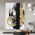 Black - Gold - White Abstract Expression Painting for Luxury Home Entrances HENG146