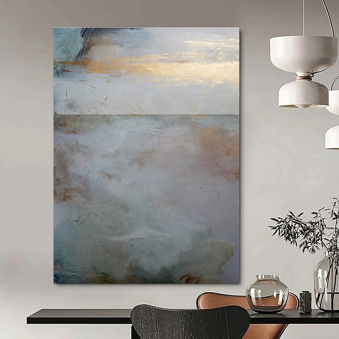 Subtle Gold - Accented Landscape Abstract Painting for Serene Hotel Lobbies HENG173