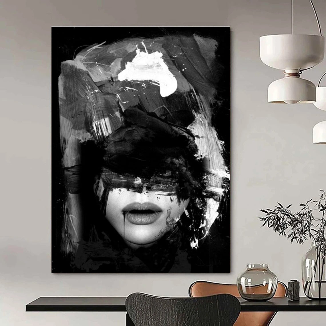 Evocative Black - White Abstract Portrait Painting for Contemporary Galleries HENG232