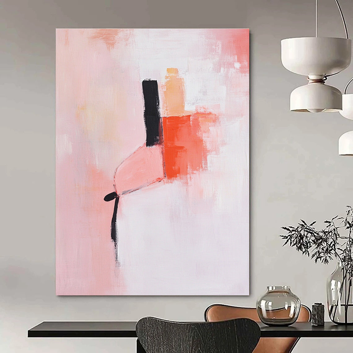 Pink - Toned Abstract Painting with Minimalist Shapes GAB0870